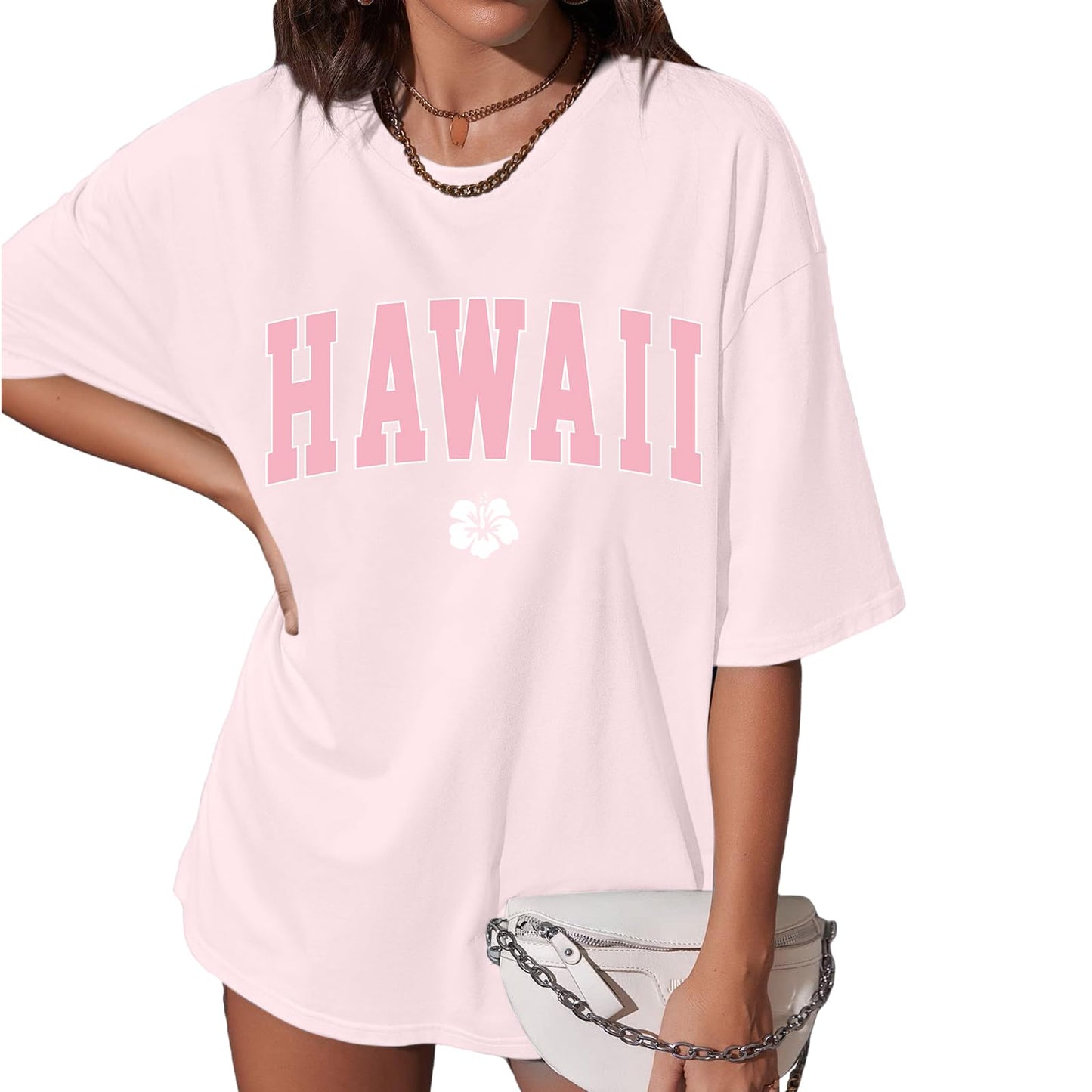 Jacē Light Pink Hawaiian Graphic Tee for Women
