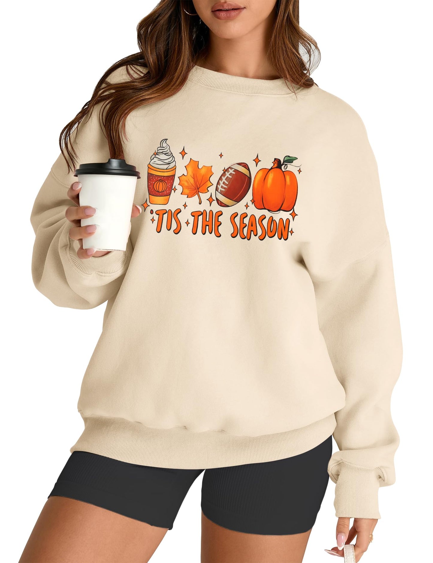 Jacē Women's Cozy Graphic Sweatshirt Fleece Pullover (Apricot Autumn S)