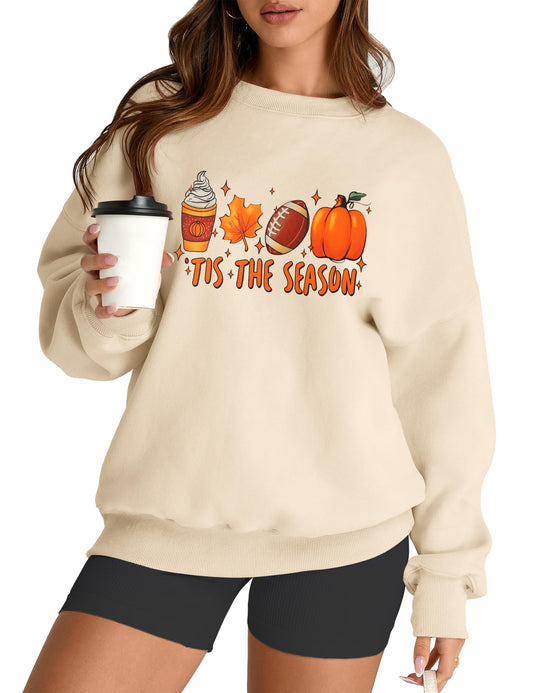 Jacē Women's Cozy Graphic Sweatshirt Fleece Pullover (Apricot Autumn S)