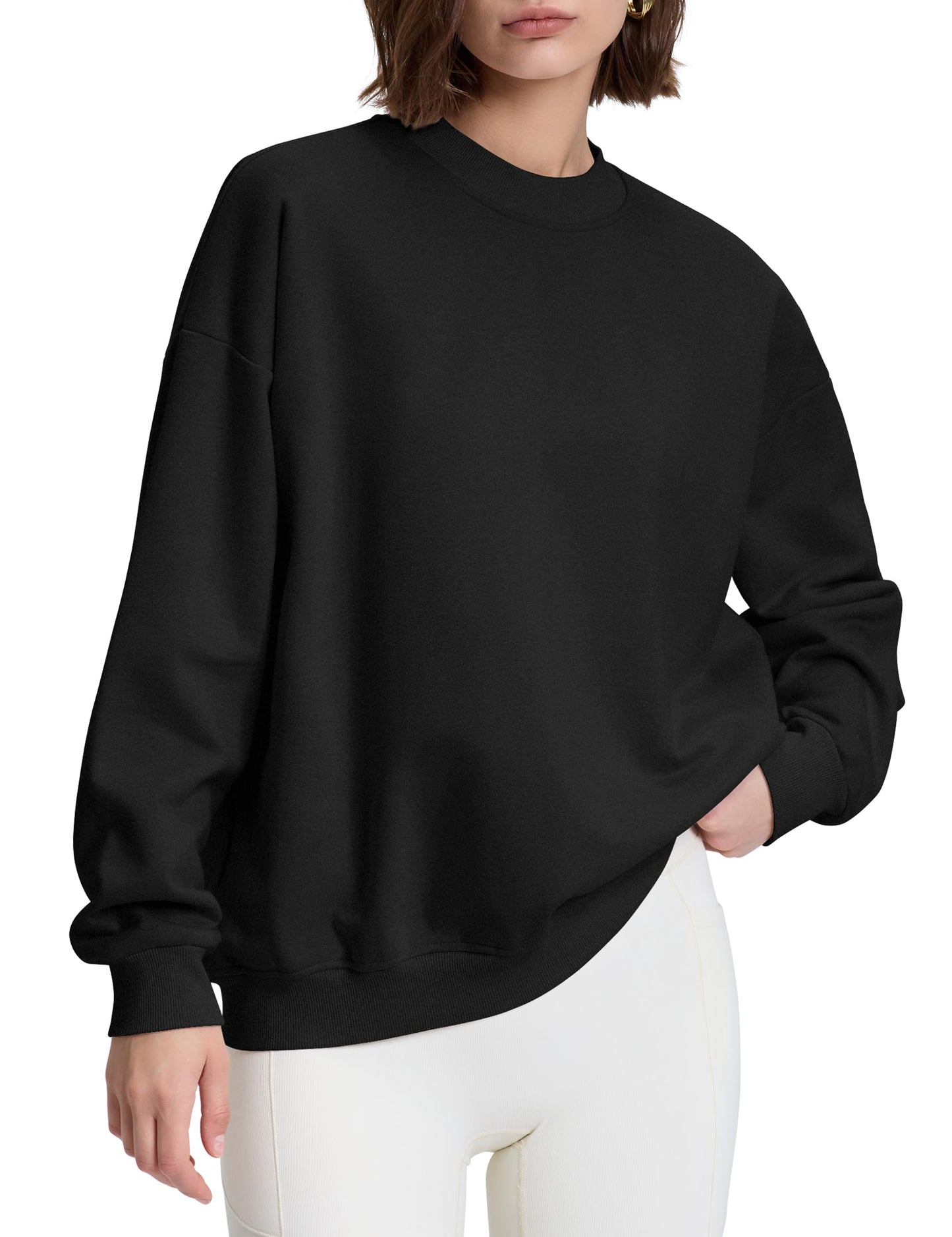 Jacē CozyCotton Women's Crewneck Lightweight Fleece - Long Sleeve Black M