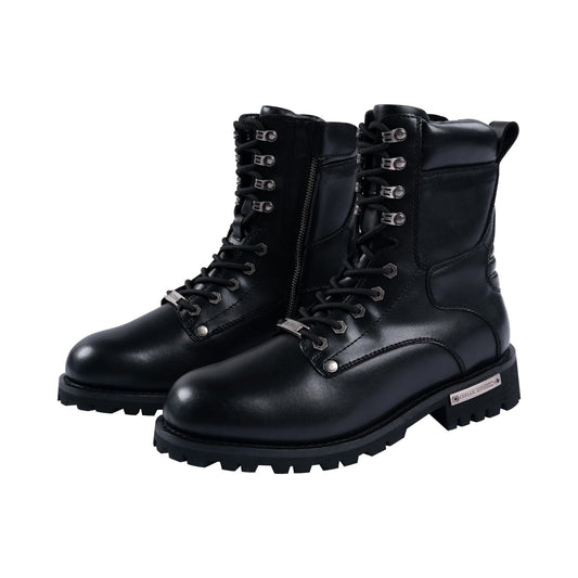 Jacē -Mens Motorcycle Boot For Riding PU Leather Combat Boots For Men Waterproof Biker Boots with Lace-Up Side Zipper (Black us_footwear_size_system adult men numeric medium numeric_8)