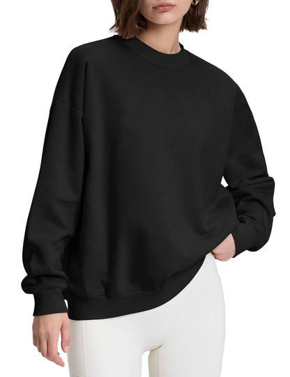 Jacē CozyCotton Women's Crewneck Lightweight Fleece - Long Sleeve Black M