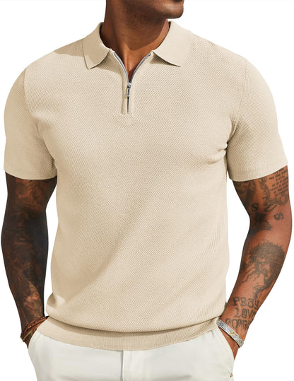 Jacē Men's Slim Zip Polo Shirt - Khaki