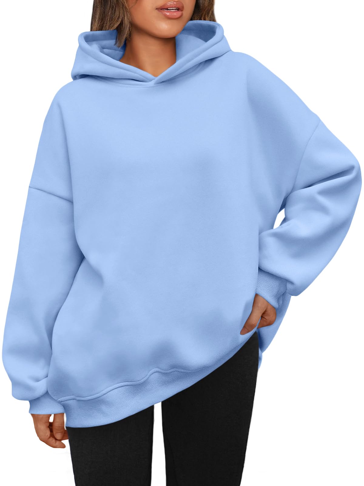 Jacē Oversized Fleece Hoodie Women's Winter Sweater LightBlue L